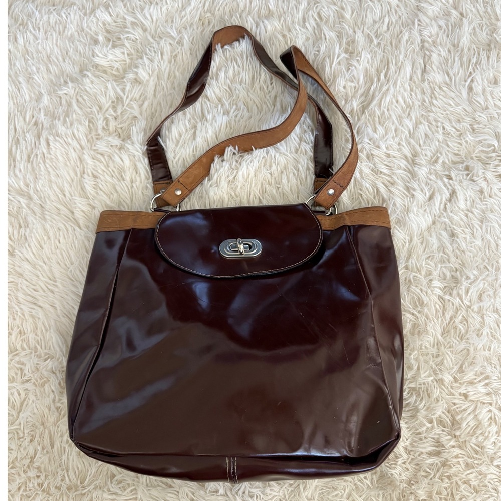 Brown Tote Bag Purse Shoulder Bag Vintage‎ Style Flap Over Closure Work School